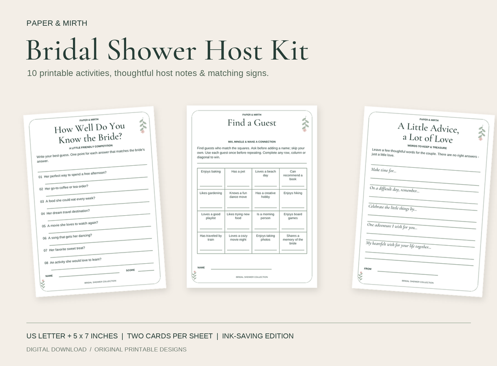 Sage Botanical Bridal Shower Host Kit