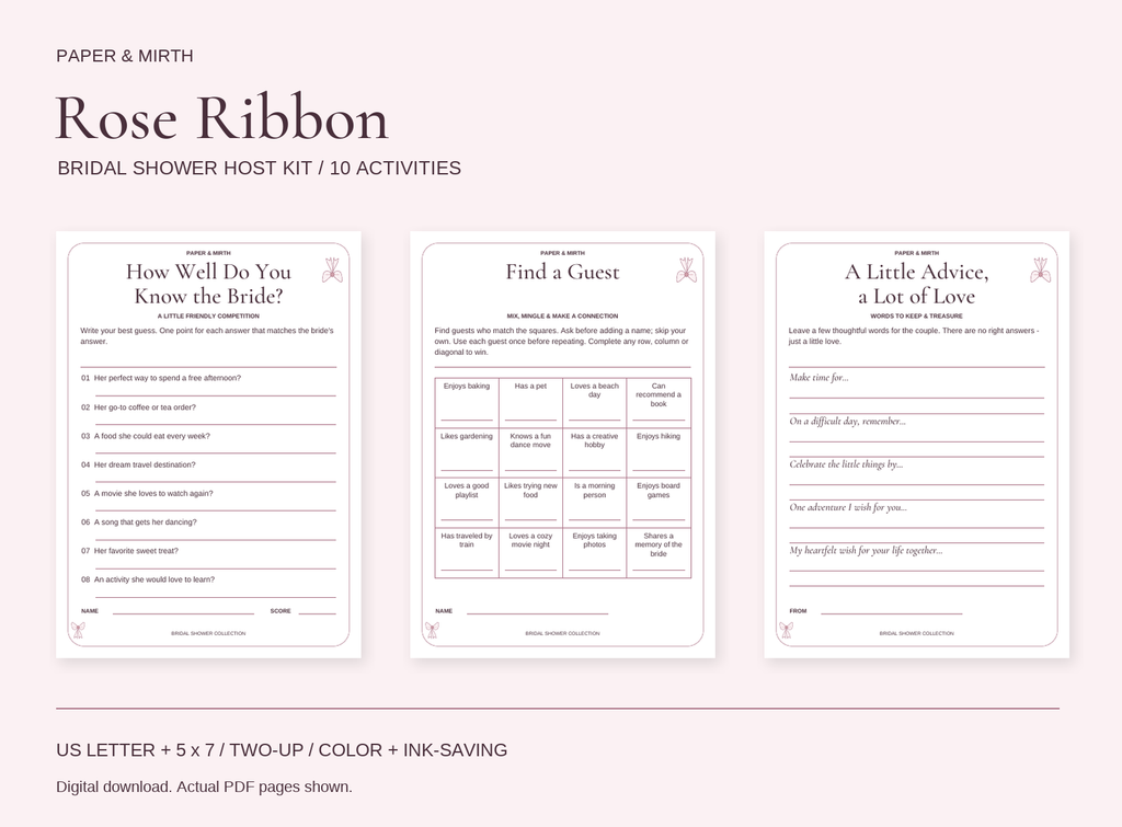 Rose Ribbon Bridal Shower Host Kit