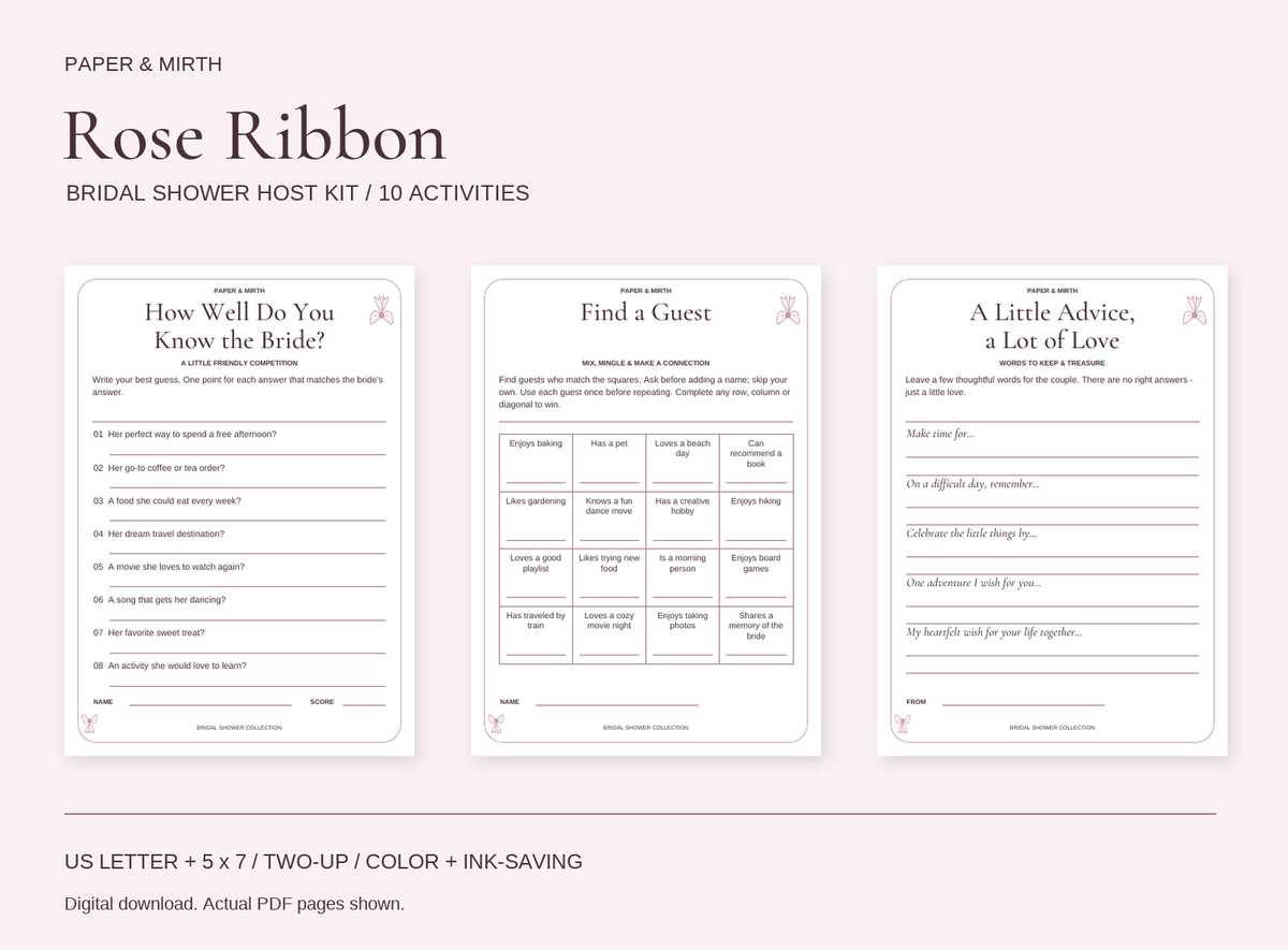 Rose Ribbon Bridal Shower Host Kit