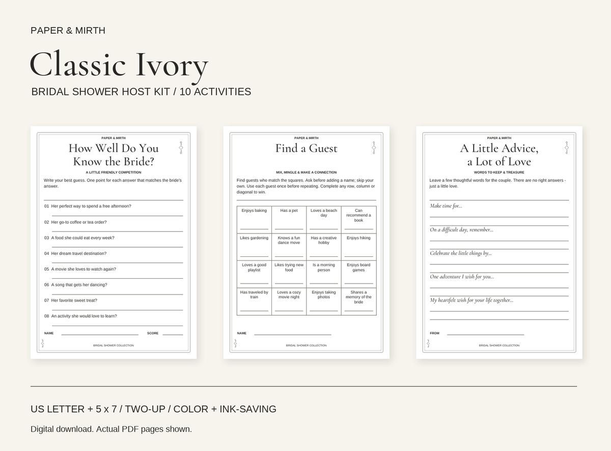 Classic Ivory Bridal Shower Host Kit