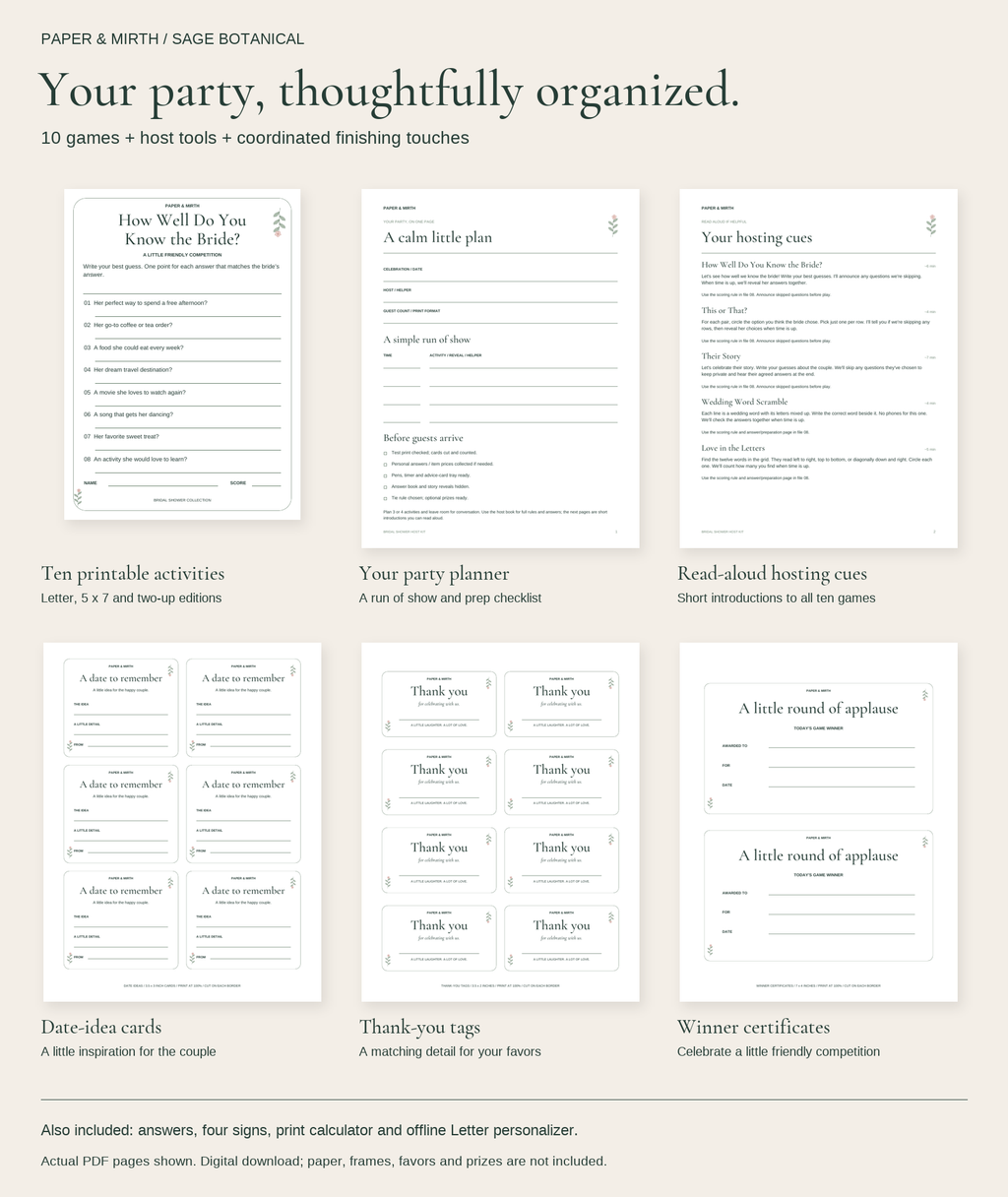 Sage Botanical Bridal Shower Host Kit
